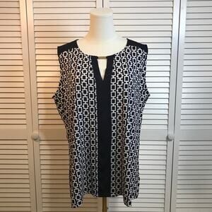 Jones New York Signature Chic Navy White Chain Link Sleeveless Blouse 1X